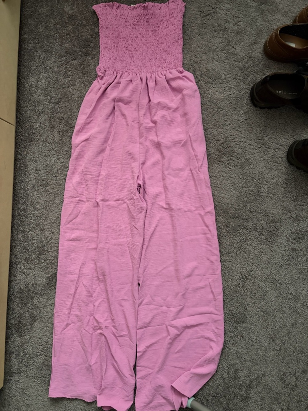 Pink Strapless Smocked Wide-Leg Jumpsuit